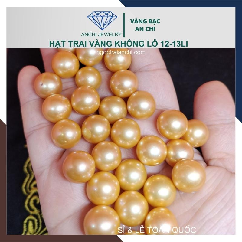 Ngọc trai Vàng 12mm - 13mm lẻ 1 hạt | Ngọc trai nước ngọt tròn xoe cao cấp