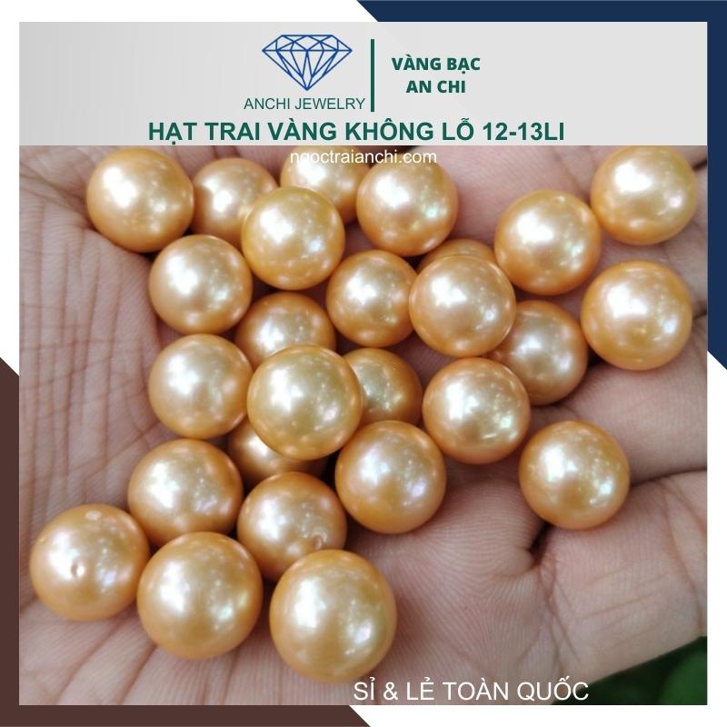 Ngọc trai Vàng 12mm - 13mm lẻ 1 hạt | Ngọc trai nước ngọt tròn xoe cao cấp