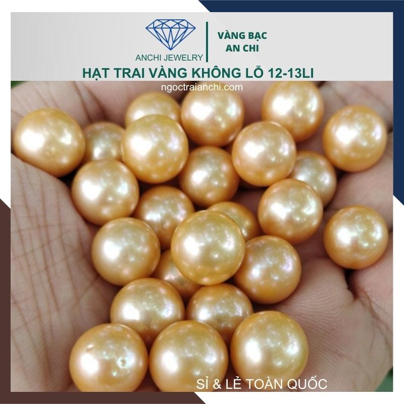 Ngọc trai Vàng 12mm - 13mm lẻ 1 hạt | Ngọc trai nước ngọt tròn xoe cao cấp