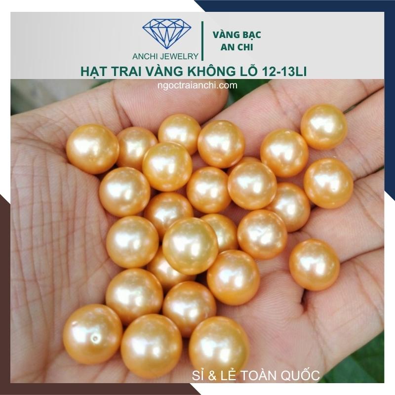 Ngọc trai Vàng 12mm - 13mm lẻ 1 hạt | Ngọc trai nước ngọt tròn xoe cao cấp