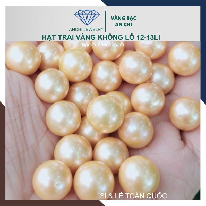 Ngọc trai Vàng 12mm - 13mm lẻ 1 hạt | Ngọc trai nước ngọt tròn xoe cao cấp