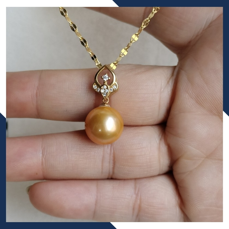 Mặt dây chuyền bạc ý mạ vàng đính ngọc trai vàng 10mm-11mm mã M55T475