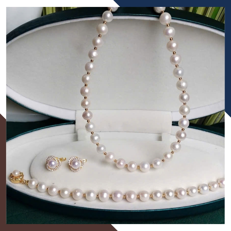 Bộ Ngọc Trai Phối Hạt Vàng 7–8mm – Set Trang Sức 3 Món BTSNT250