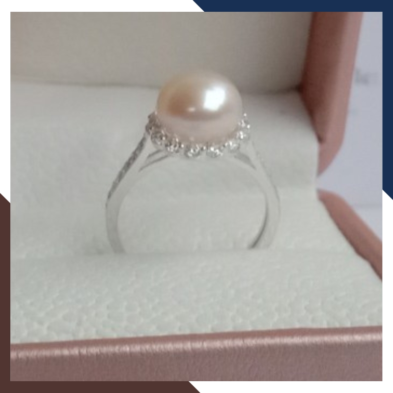 Nhẫn bạc đính ngọc trai thật nuôi nước ngọt 8-9mm viền đính đá cho nữ đẹp mã KN55TD89