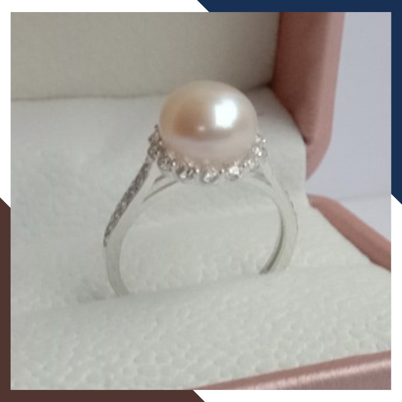 Nhẫn bạc đính ngọc trai thật nuôi nước ngọt 8-9mm viền đính đá cho nữ đẹp mã KN55TD89