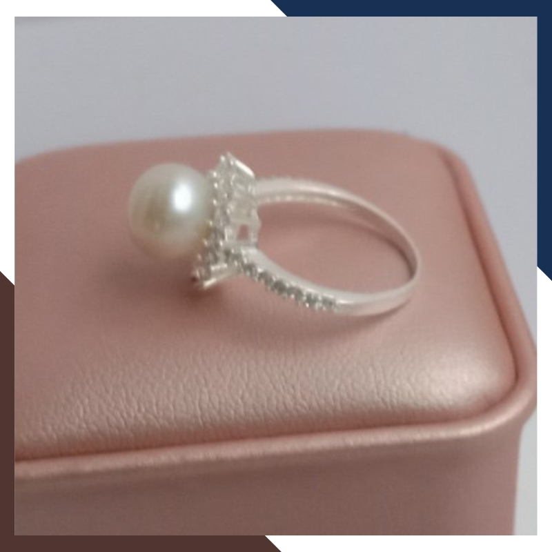 Nhẫn bạc đính ngọc trai thật nuôi nước ngọt 9-10mm viền đính đá đẹp cho nữ KN55TD910