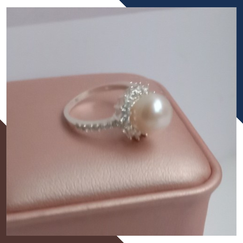 Nhẫn bạc đính ngọc trai thật nuôi nước ngọt 9-10mm viền đính đá đẹp cho nữ KN55TD910