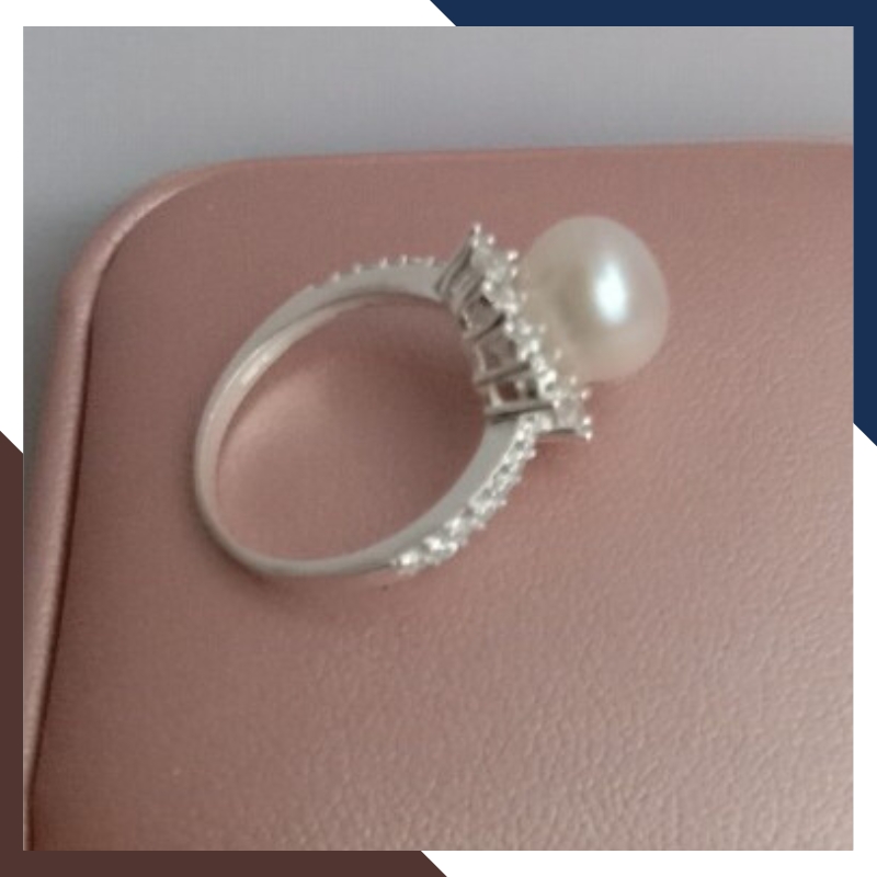 Nhẫn bạc đính ngọc trai thật nuôi nước ngọt 9-10mm viền đính đá đẹp cho nữ KN55TD910