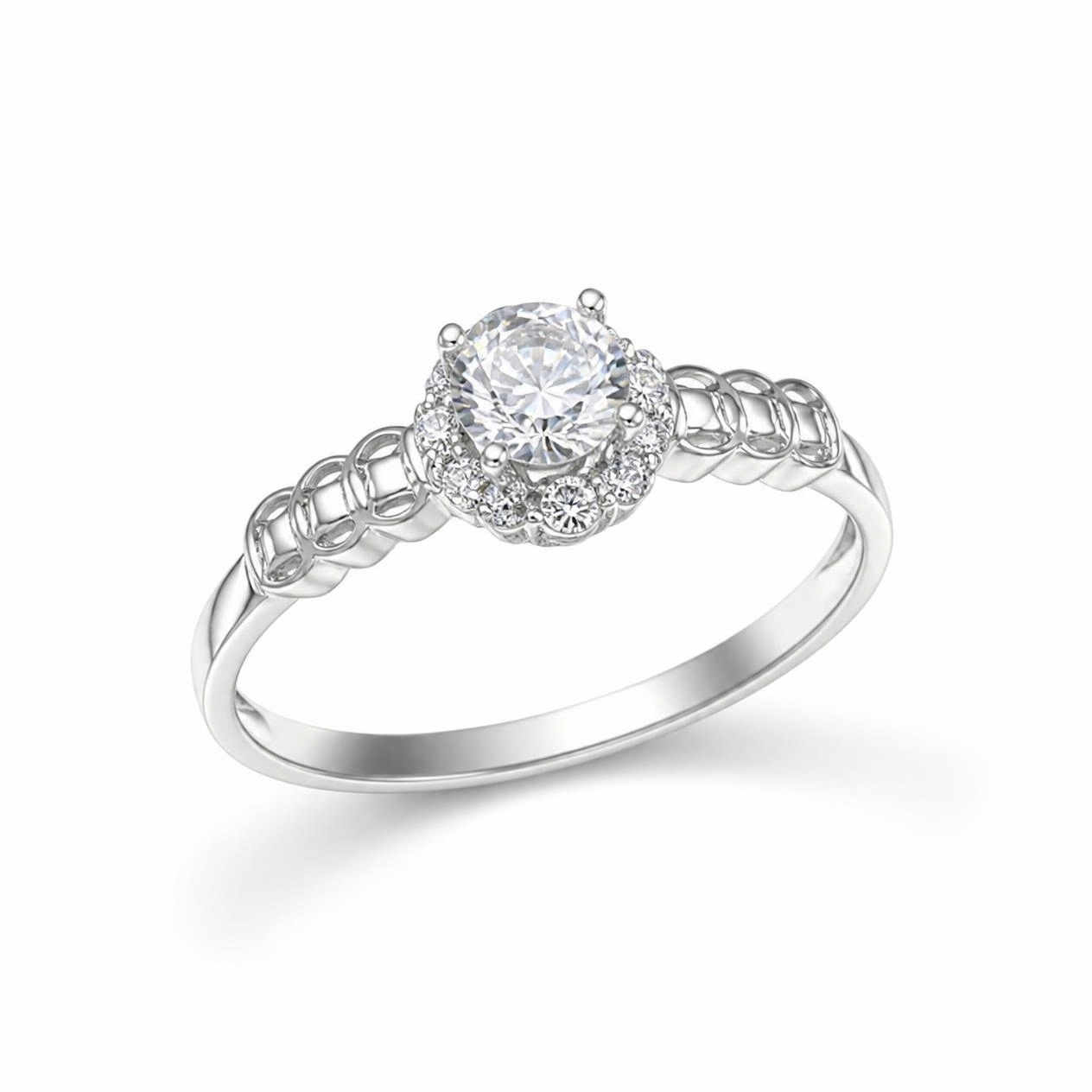 Nhẫn Cầu Hôn Vàng Trắng 10K NVCH007 – Halo Kim Tiền, 2 Mẫu Thiết Kế