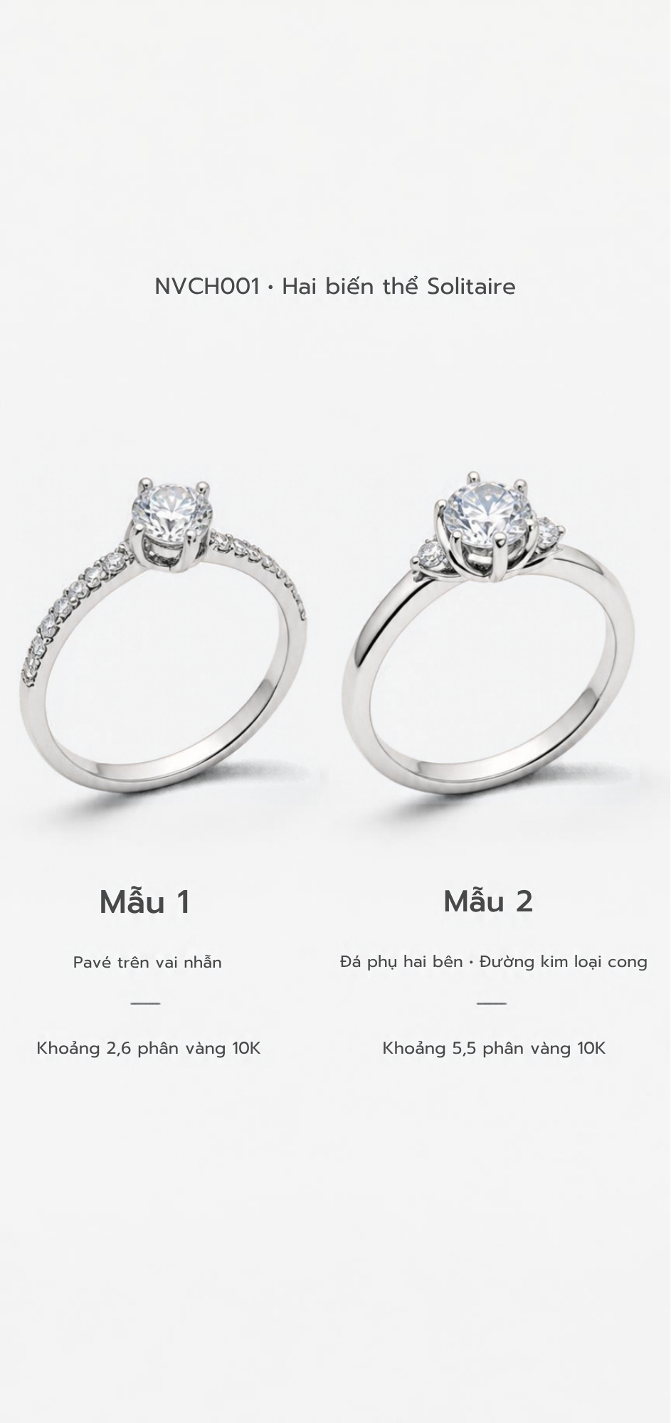 Nhẫn Cầu Hôn Vàng Trắng 10K Halo NVCH002 – 3 Mẫu Thiết Kế
