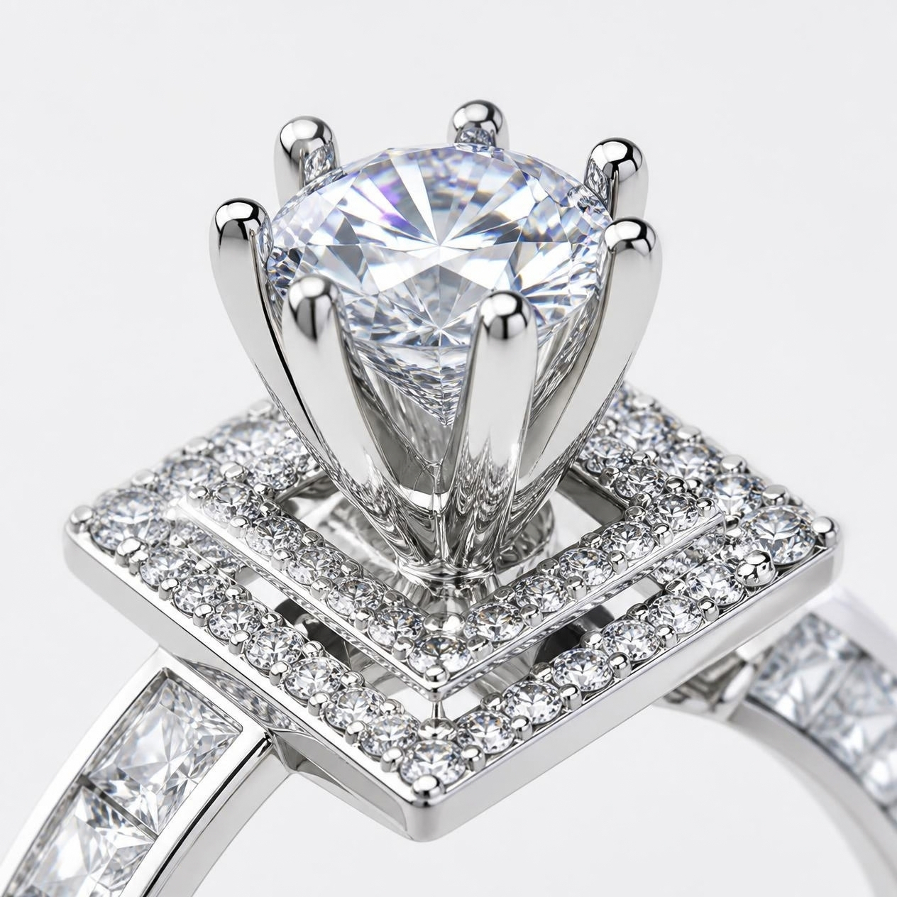 Nhẫn Cầu Hôn Vàng Trắng 10K Solitaire NVCH003 – Thiết Kế Mặt Hình Học