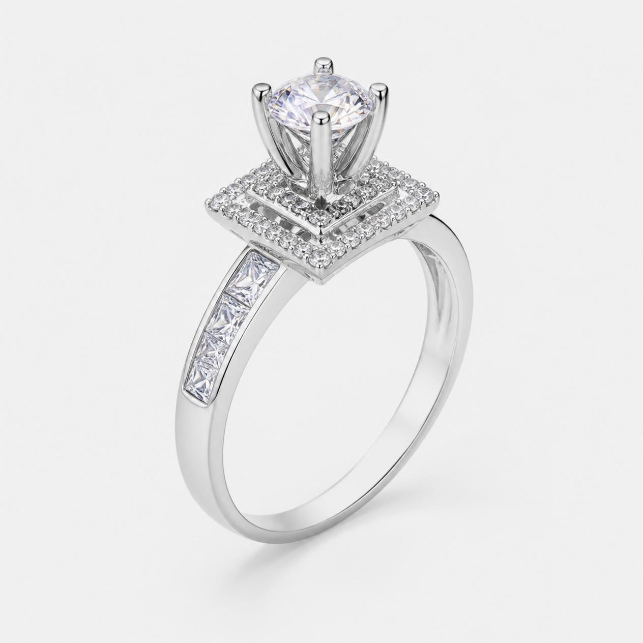 Nhẫn Cầu Hôn Vàng Trắng 10K Solitaire NVCH003 – Thiết Kế Mặt Hình Học