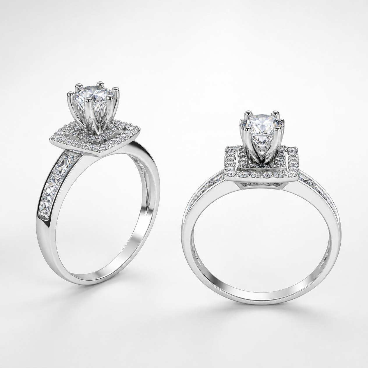 Nhẫn Cầu Hôn Vàng Trắng 10K Solitaire NVCH003 – Thiết Kế Mặt Hình Học