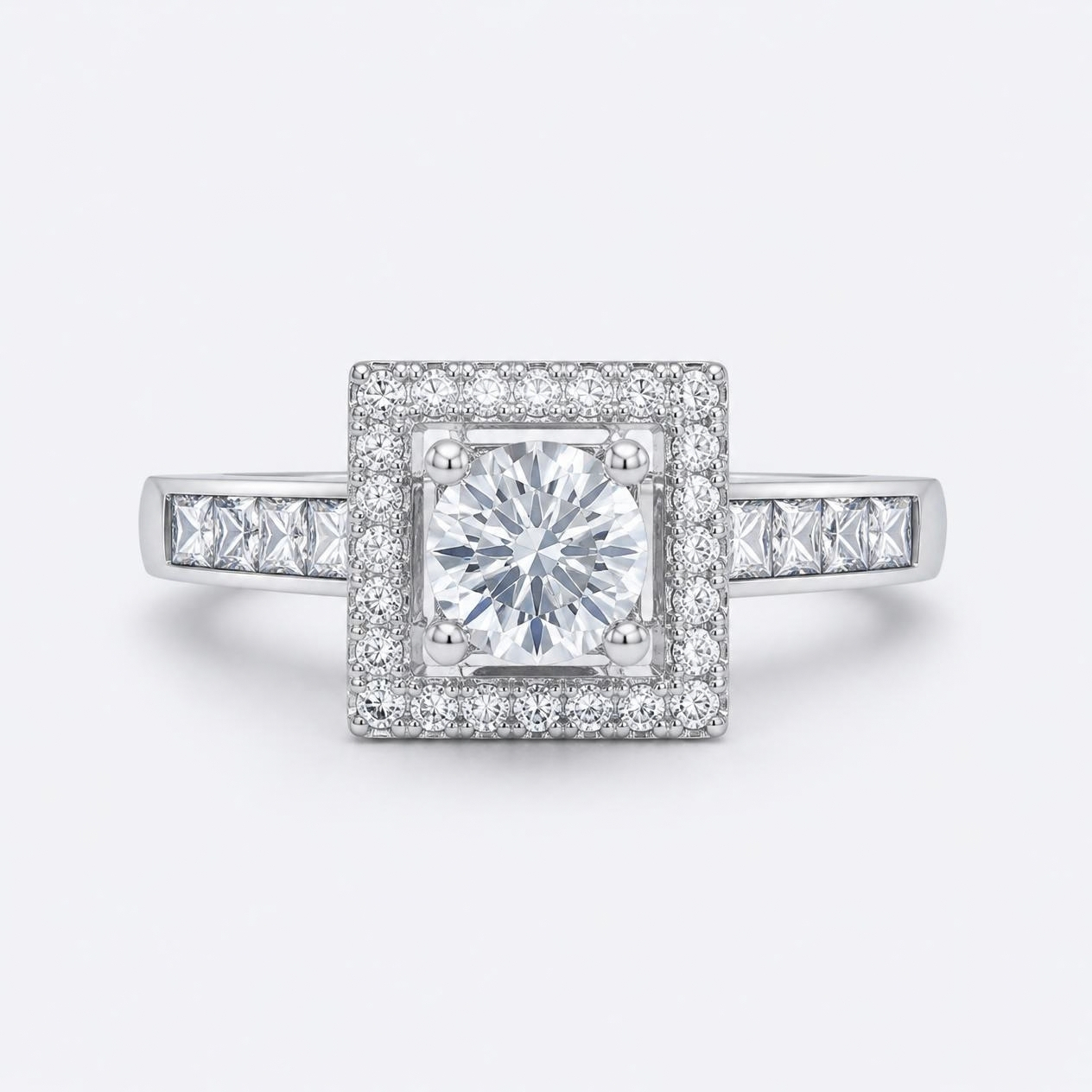 Nhẫn Cầu Hôn Vàng Trắng 10K Solitaire NVCH003 – Thiết Kế Mặt Hình Học
