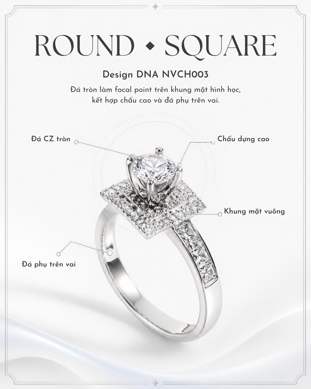 Nhẫn Cầu Hôn Vàng Trắng 10K Solitaire NVCH003 – Thiết Kế Mặt Hình Học