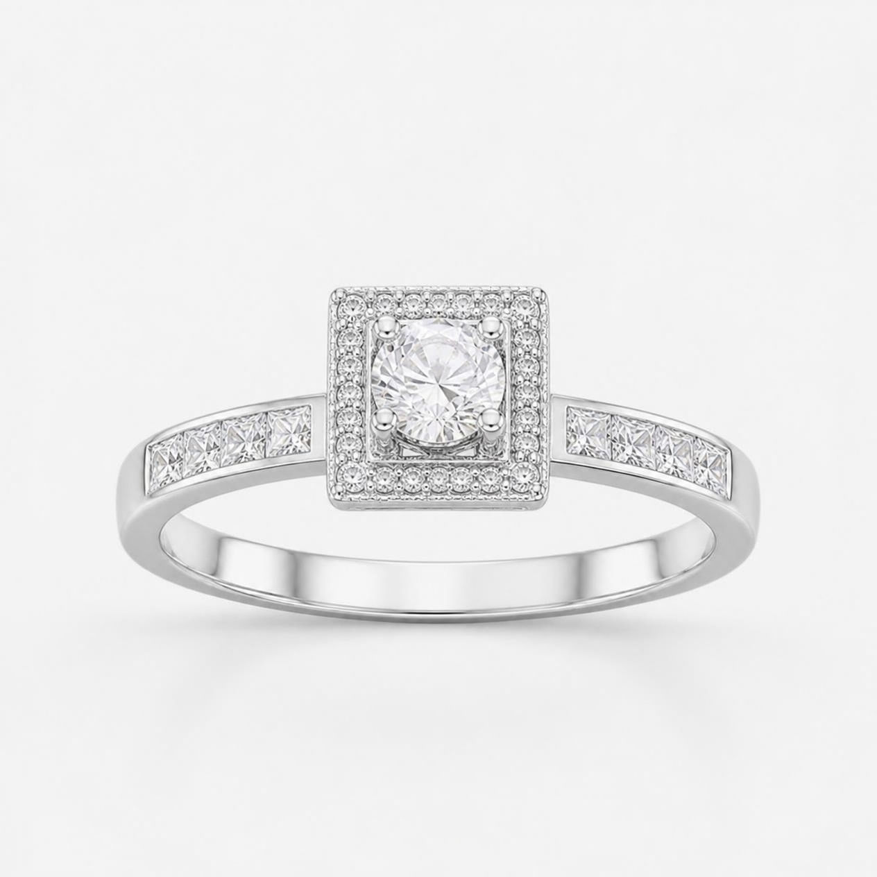 Nhẫn Cầu Hôn Vàng Trắng 10K Solitaire NVCH003 – Thiết Kế Mặt Hình Học