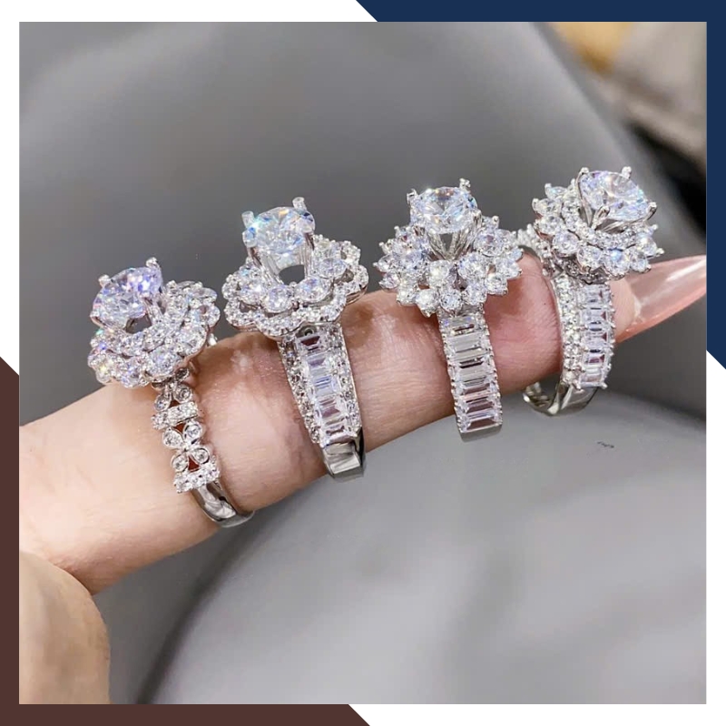 Nhẫn Cầu Hôn Vàng Trắng, Nhẫn Vàng Tây Nữ 10k Đính Hột Đá Nhô Cao Đẹp NVN153