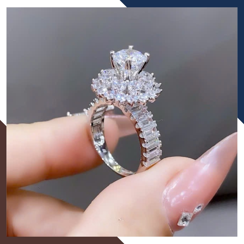 Nhẫn Cầu Hôn Vàng Trắng, Nhẫn Vàng Tây Nữ 10k Đính Hột Đá Nhô Cao Đẹp NVN153
