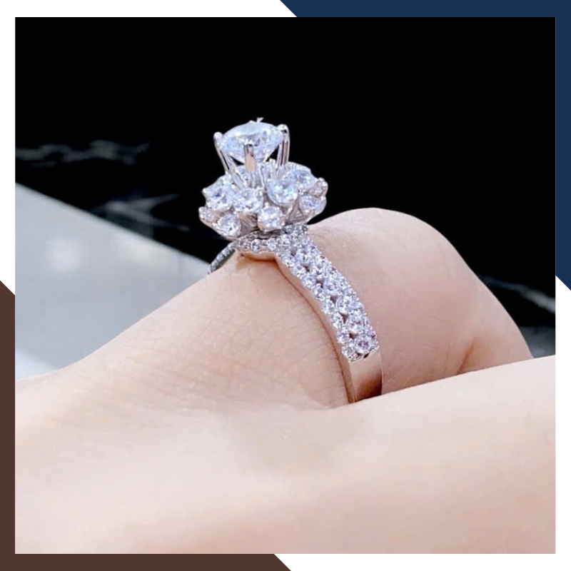 Nhẫn Cầu Hôn Vàng Trắng, Nhẫn Vàng Tây Nữ 10k Đính Hột Đá Nhô Cao Đẹp NVN153