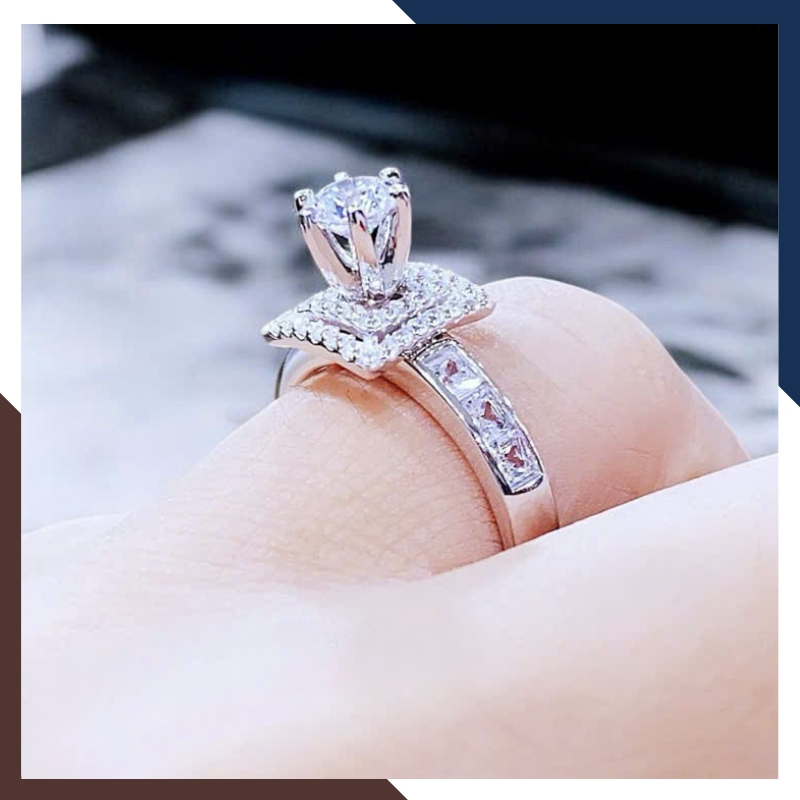 Nhẫn Cầu Hôn Vàng Trắng, Nhẫn Vàng Tây Nữ 10k Đính Hột Đá Nhô Cao Đẹp NVN153