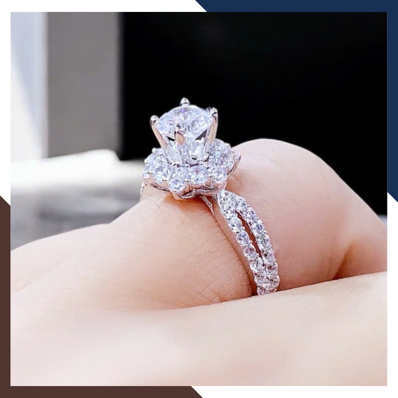 Nhẫn Cầu Hôn Vàng Trắng, Nhẫn Vàng Tây Nữ 10k Đính Hột Đá Nhô Cao Đẹp NVN153