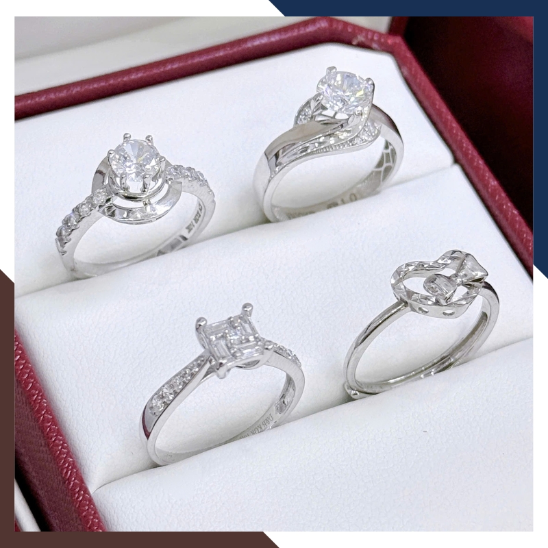 Nhẫn Cầu Hôn Vàng Trắng, Nhẫn Vàng Tây Nữ 10k Đính Hột Đá Nhô Cao Đẹp NVN153