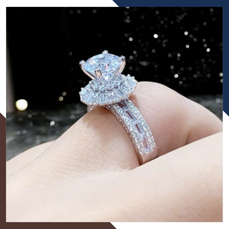 Nhẫn Cầu Hôn Vàng Trắng, Nhẫn Vàng Tây Nữ 10k Đính Hột Đá Nhô Cao Đẹp NVN153