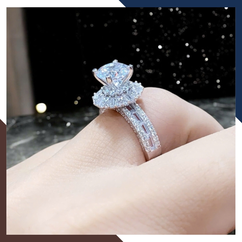 Nhẫn Cầu Hôn Vàng Trắng, Nhẫn Vàng Tây Nữ 10k Đính Hột Đá Nhô Cao Đẹp NVN153