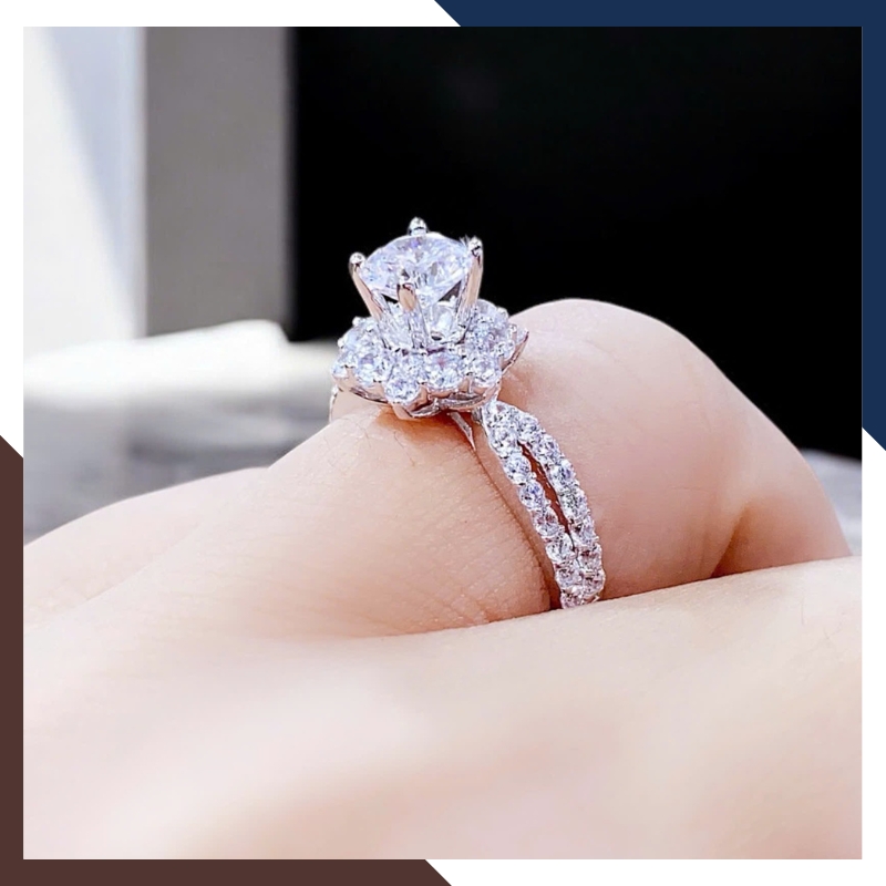 Nhẫn Cầu Hôn Vàng Trắng, Nhẫn Vàng Tây Nữ 10k Đính Hột Đá Nhô Cao Đẹp NVN153