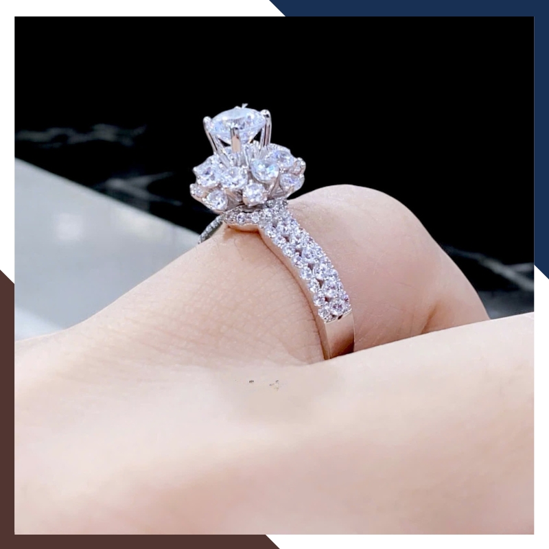 Nhẫn Cầu Hôn Vàng Trắng, Nhẫn Vàng Tây Nữ 10k Đính Hột Đá Nhô Cao Đẹp NVN153