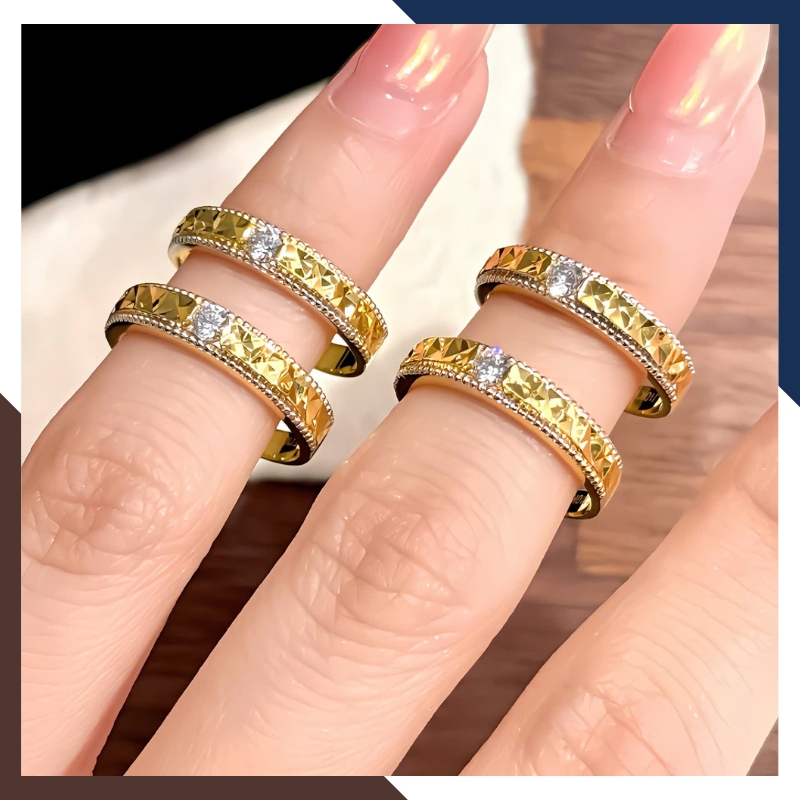 Nhẫn Cưới 1 Chỉ Vàng Tây 10k Đính Đá Đơn Giản NVCD80