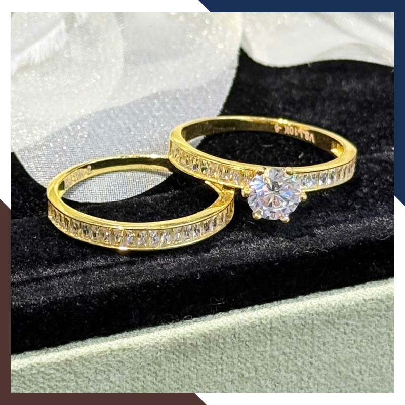 Nhẫn Cưới Cặp Đôi Vàng Tây 10k Đính Đá Gate Rẻ, Đẹp NVCD101