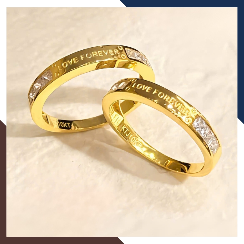 Nhẫn Cưới Khắc Chữ LOVE FOREVER Vàng Tây 10k Giá Rẻ NVCD89
