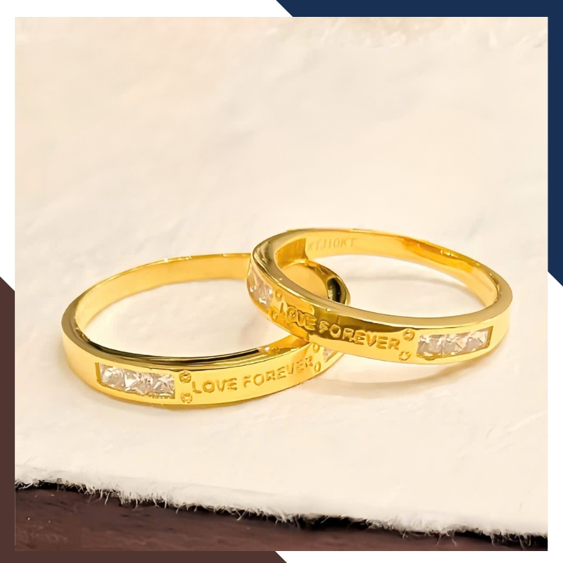 Nhẫn Cưới Khắc Chữ LOVE FOREVER Vàng Tây 10k Giá Rẻ NVCD89