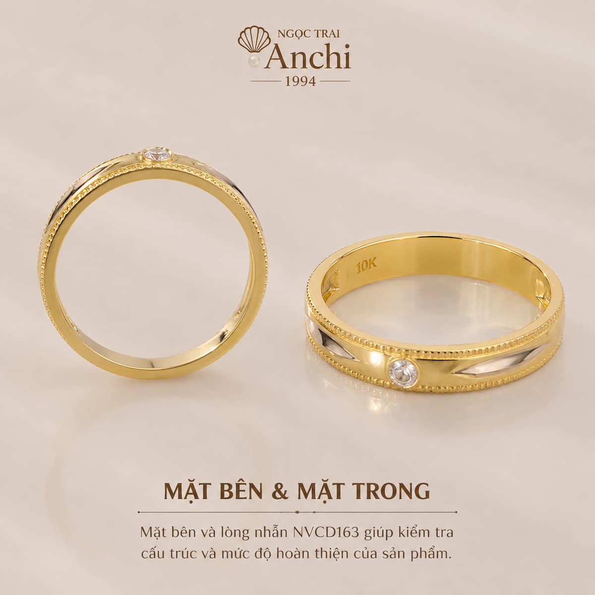 Cặp Nhẫn Cưới Vàng Tây 10K NVCD163 – Bản 2mm, Đính Đá CZ
