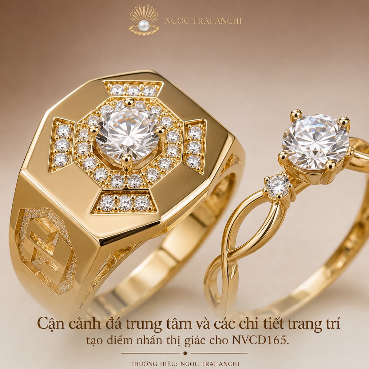Cặp Nhẫn Cưới Vàng Tây 10K NVCD165 – Đính Đá, Nam Bản Lớn, Nữ Thanh Mảnh