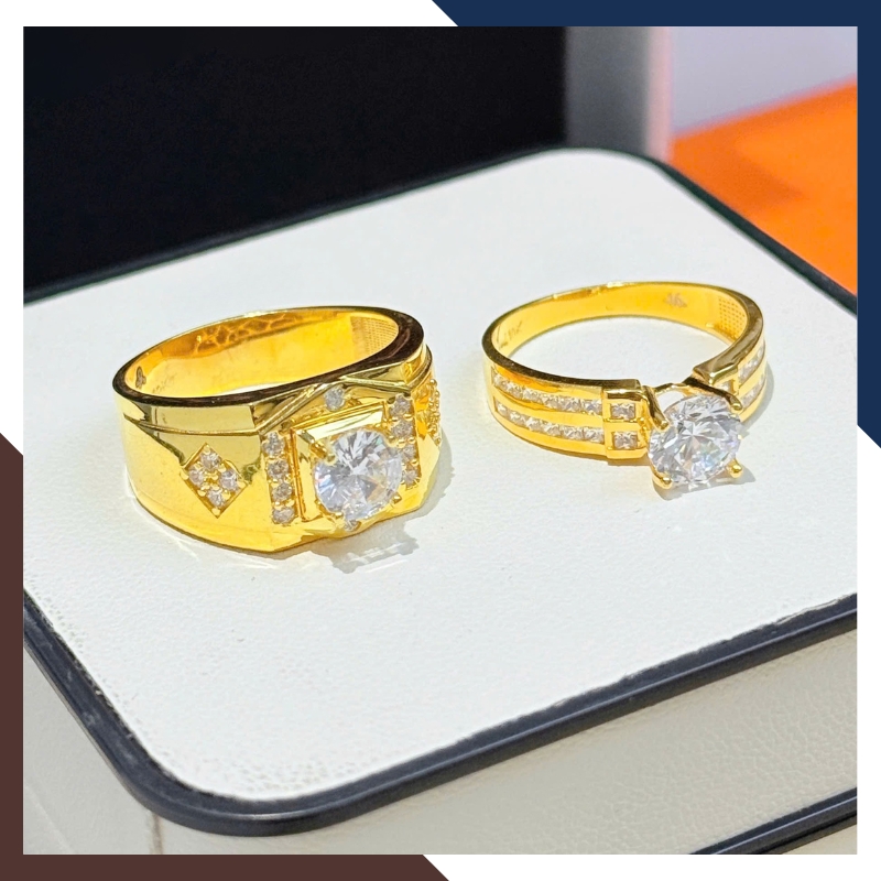 Nhẫn Cưới Vàng Tây 10k Bản To Đẹp Đính Đá Cho Cặp Đôi Mã NVCD71