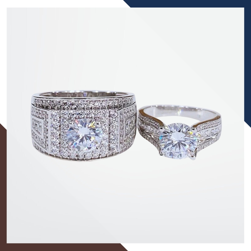 Nhẫn Cưới Vàng Trắng 10k Bản To Đính Đá CZ Đẹp NVCD158