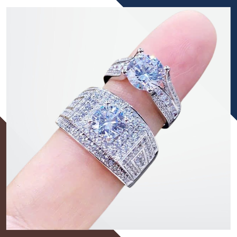Nhẫn Cưới Vàng Trắng 10k Bản To Đính Đá CZ Đẹp NVCD158