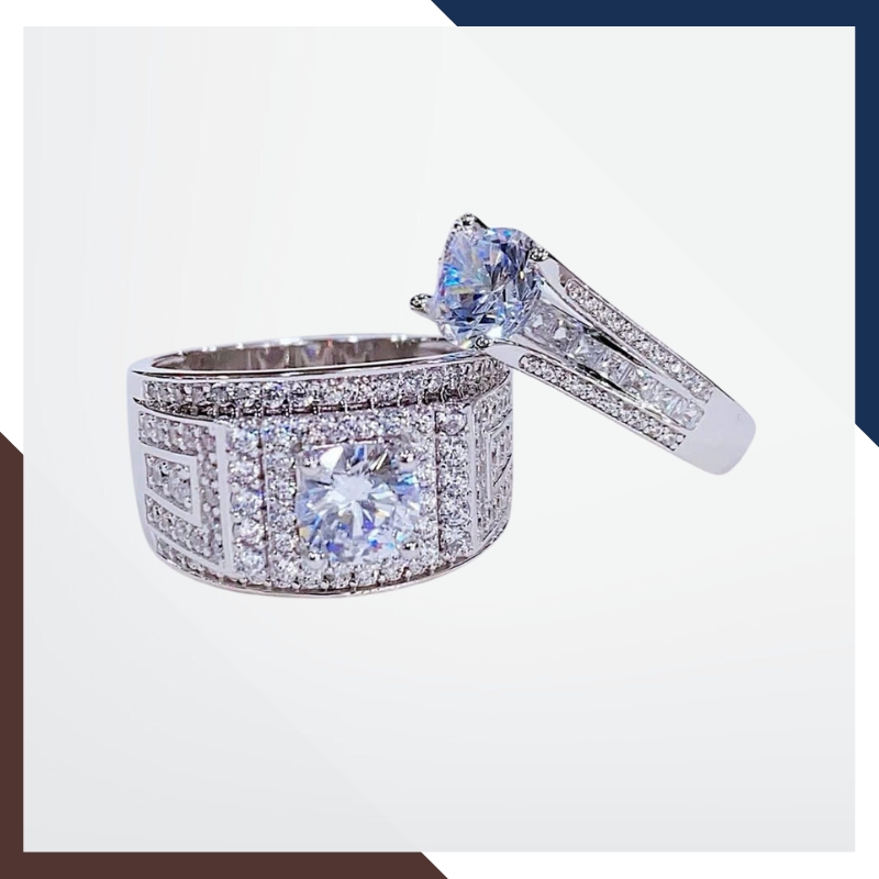 Nhẫn Cưới Vàng Trắng 10k Bản To Đính Đá CZ Đẹp NVCD158