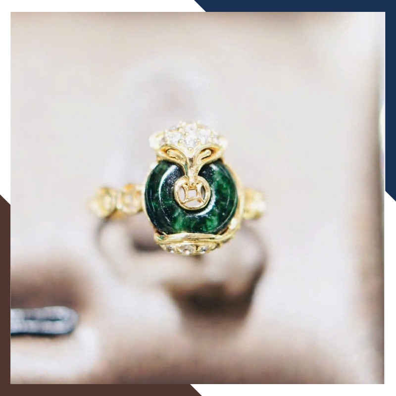 Nhẫn Hồ Thiên Cửu Vận Vàng Tây 10k Đính Đá Tự Nhiên NPT48