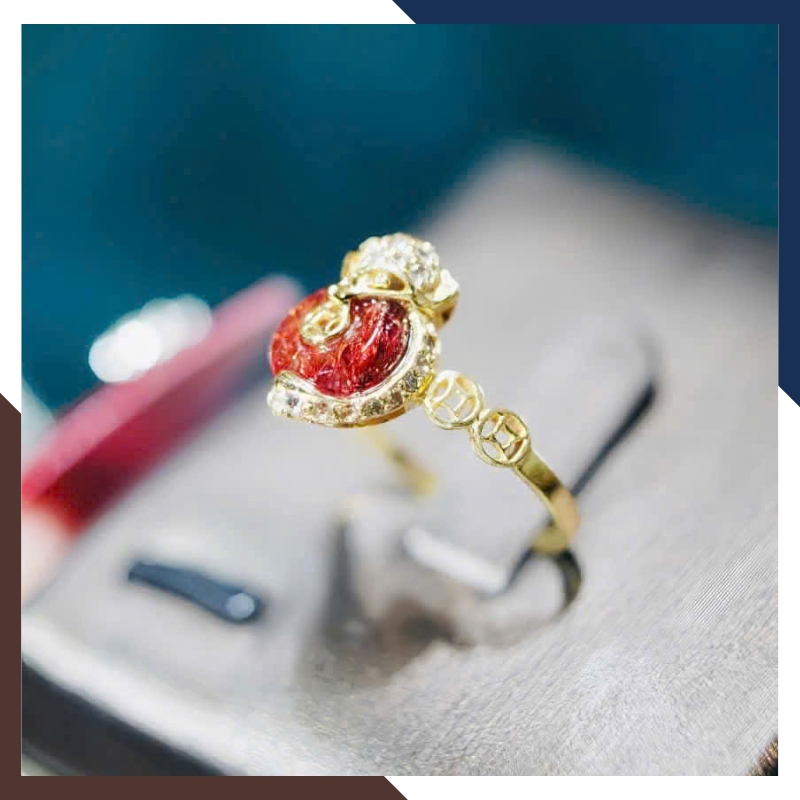 Nhẫn Hồ Thiên Cửu Vận Vàng Tây 10k Đính Đá Tự Nhiên NPT48