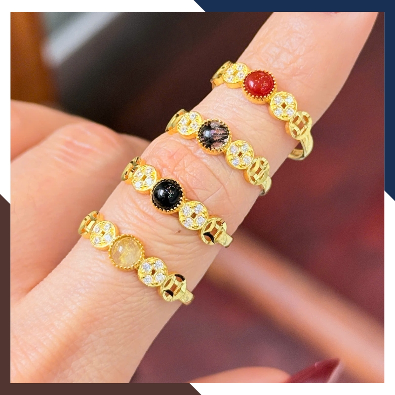 Nhẫn Kim Tiền Vàng Nữ NVNU437 – Vàng 10K Đính Đá Tự Nhiên, Thiết Kế Thanh Lịch