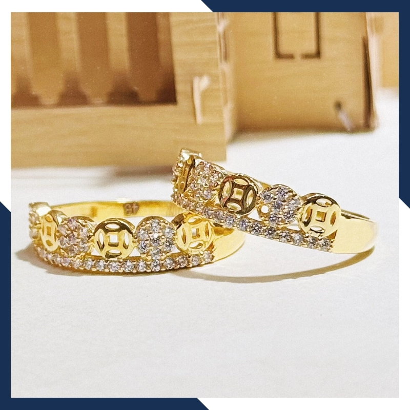 Nhẫn vàng kim tiền, nhẫn kim tiền vàng tây 10k đính đá cho nữ mã 1435TL48