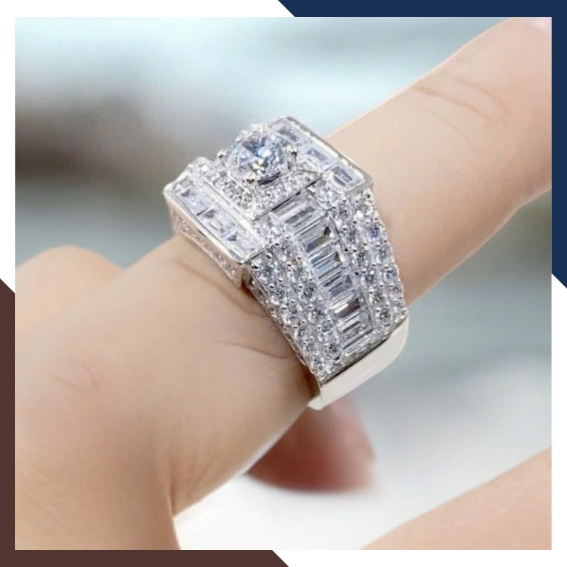 Nhẫn Nam Vàng Trắng 10k Đính Đá CZ Sang Trọng NVNA93