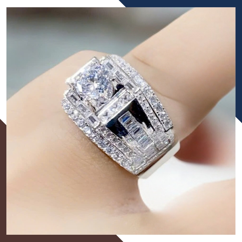 Nhẫn Nam Vàng Trắng 10k Đính Đá CZ Sang Trọng NVNA93