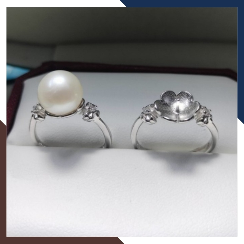 Nhẫn ngọc trai thật đơn giản, khung bạc ý xi bạch kim mẫu mới đẹp cho nữ mã K107TT910