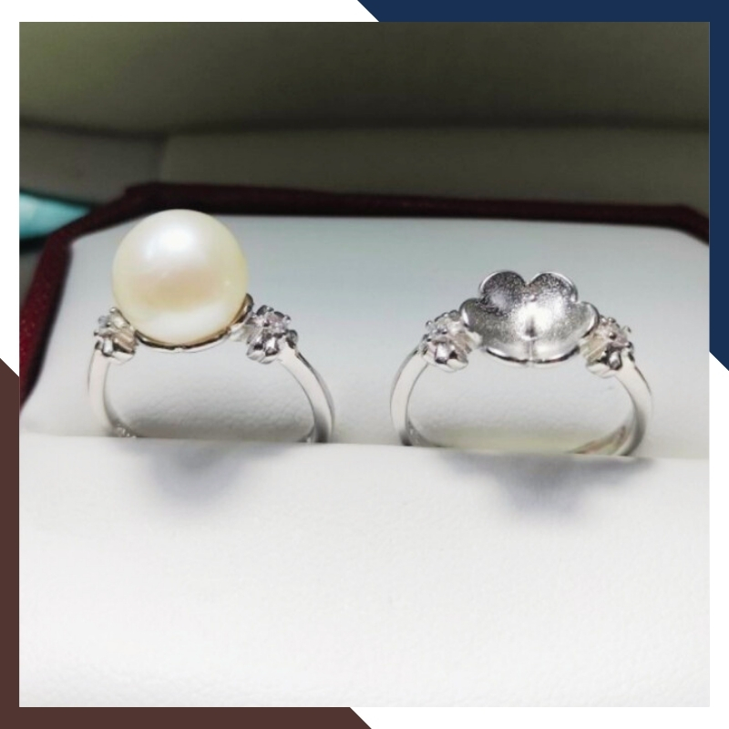 Nhẫn ngọc trai thật đơn giản, khung bạc ý xi bạch kim mẫu mới đẹp cho nữ mã K107TT910
