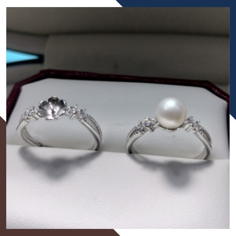 Nhẫn ngọc trai thật đơn giản, nhẫn bạc ý xi bạch kim đính ngọc trai nhỏ xinh mẫu mới đẹp cho nữ mã K98TT78