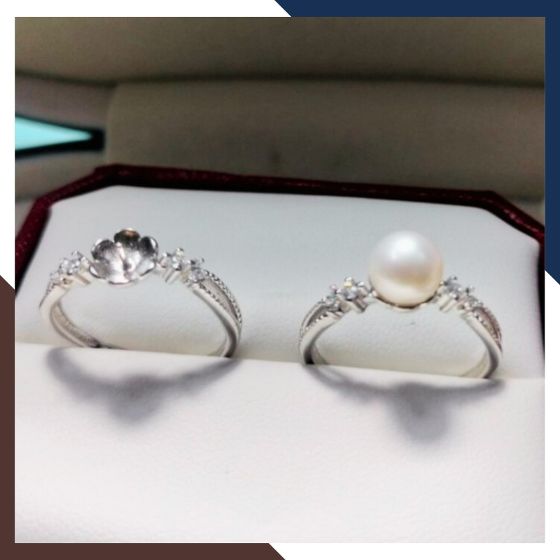 Nhẫn ngọc trai thật đơn giản, nhẫn bạc ý xi bạch kim đính ngọc trai nhỏ xinh mẫu mới đẹp cho nữ mã K98TT78